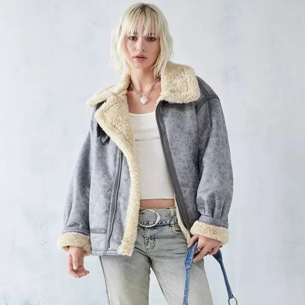 NWT Urban Outfitters BDG Stevie Aviator Coat Gray Small